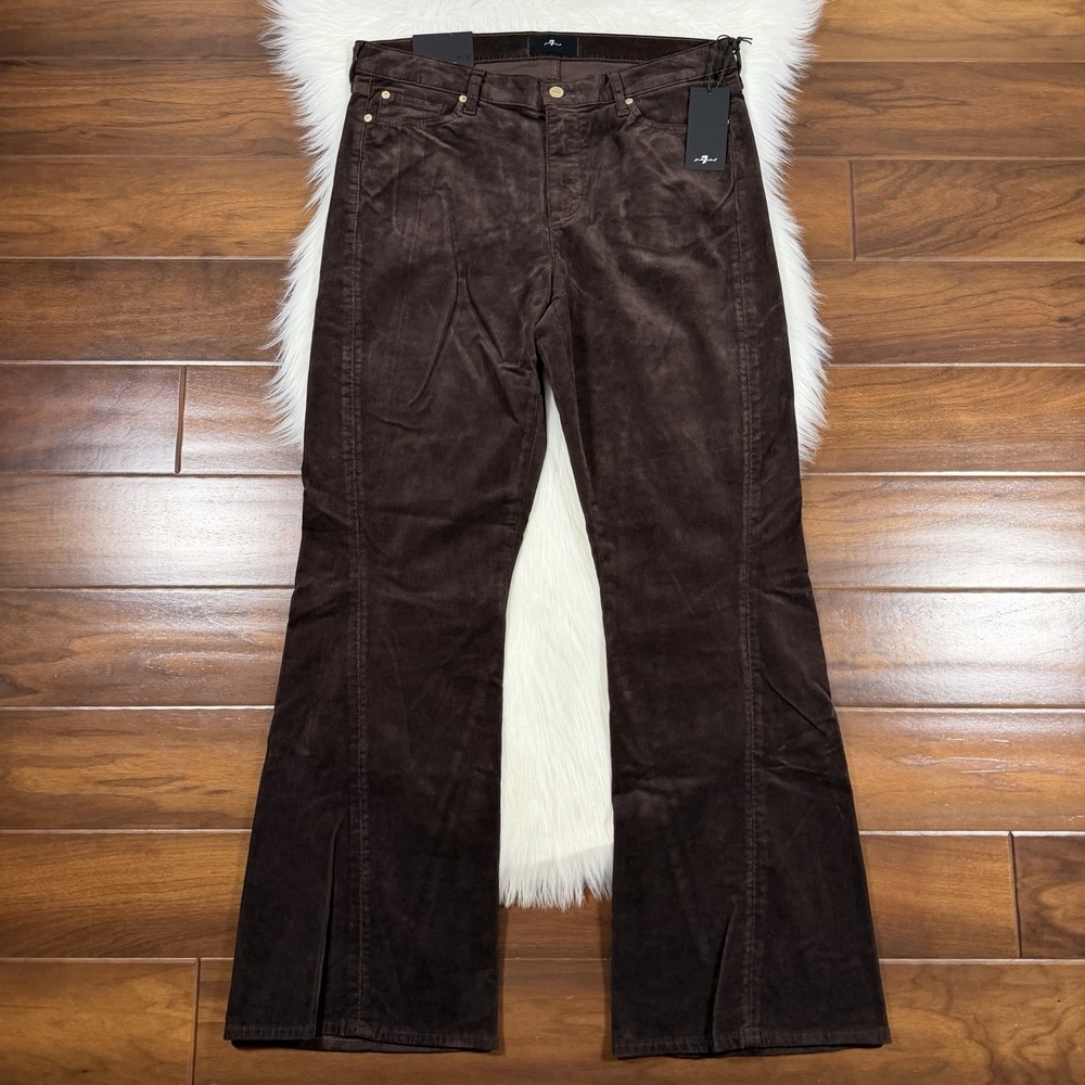 7 For All Mankind Size 32 Twisted Dojo Tailorless Flare Jeans Corduroy Coffee